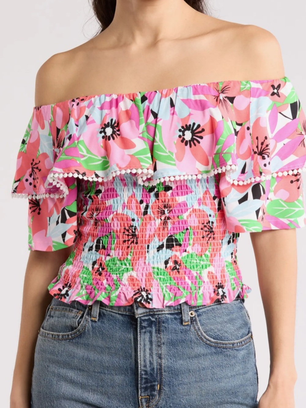 NWT Floral Off-Shoulder Smocked Crop Top | Summer Boho Top